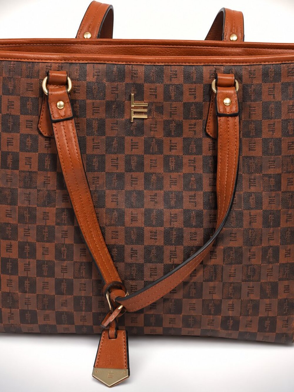 London Fog Signature Monogram Tote Bag Brown Tan Womens Shoulder Handbag